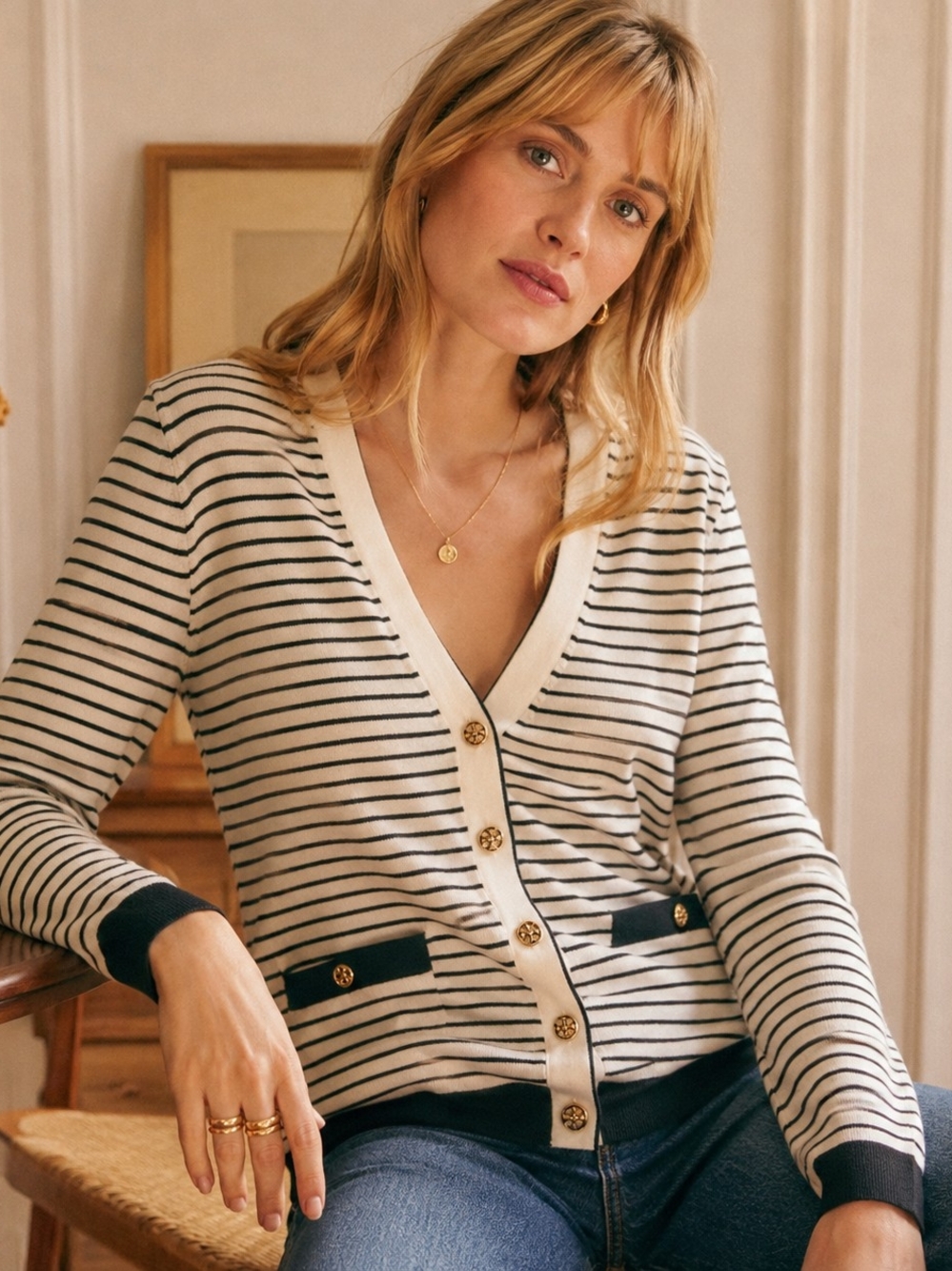 Tory Burch Madeline striped merino wool cardigan